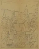 Theodor Kittelsen, Stavkirke i snø, Blyant på transparentpapir