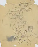 Theodor Kittelsen, Døende kvinne og Kvinneakt med to barn, Blyant på tynt papir