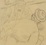 Theodor Kittelsen, To trettende menn, Blyant på tynt på papir oppklebet på papir