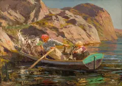 Wilhelm Peters, Geiter ros til nytt beite, 1923, Olje på lerret