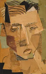 Aage Storstein, Selvportrett i collage, 1931, Olje, papp og papir på plate