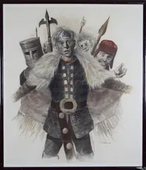 Jon Bøe Paulsen, Jahn Teigen i "Sagaen om Olav den Hellige", 1983, Blyant, kull og pastell på papir