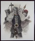 Jon Bøe Paulsen, Jahn Teigen i "Sagaen om Olav den Hellige", 1983, Blyant, kull og pastell på papir