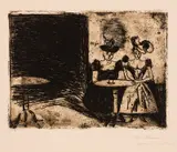 Edvard Munch, Nattkafé, Radering trykket i svart på middels tykt gulhvitt papir