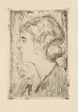 Edvard Munch, Hjørdis Gierløff, 1914, Radering trykket i svart på middels tynt gulhvitt papir