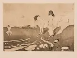 Edvard Munch, Badende kvinner, Radering trykket i svart på tykt gulhvitt papir