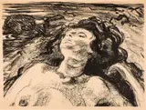 Edvard Munch, Liggende halvakt I, Litografi trykket i svart på middels tynt gulhvitt papir