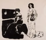 Edvard Munch, Fiolinkonserten, Litografi trykket i svart på tynt hvitt japanpapir