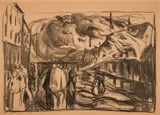 Edvard Munch, Brann, Litografi trykket i svart på middels tynt gulhvitt papir