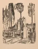 Edvard Munch, P. A. Munchs grav i Roma, Litografi trykket i svart på tykt gulhvitt papir