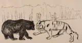 Edvard Munch, Tiger og bjørn, Litografi trykket i svart på middels tynt gulhvitt papir