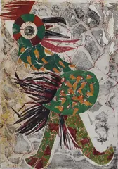 Rolf Nesch, Hane, 1954, Fargemetalltrykk på tykt hvitt papir