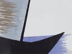 Anna-Eva Bergman, Seilbåt, 1986, Olje og metallfolie på papir