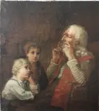 Knud Bergslien, Bestefar spiller munnharpe, 1874, Olje på lerret