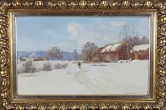 Andreas Singdahlsen, Vinterdag med gående mann, Olje på lerret