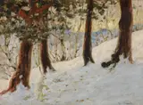 Gustav Wentzel, Vinterlandskap med sittende hare, Olje på lerret