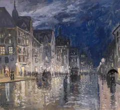 Friedrichstrasse i regnvær by Adelsteen Normann, Pastell på papp, sold Nov 2020