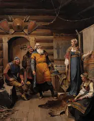 Nils Bergslien, Frierbud fra Harald Hårfagre til Gyda, 1891, Olje på lerret