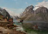 Anders Askevold, Fjordabåten kommer, 1896, Olje på lerret