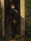 Christian Krohg, Mann med flosshatt i døråpning, sett bakfra