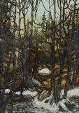 Skoglandskap by Bendik Riis, Olje på plate, sold Jun 2020