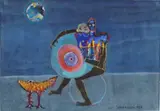 Knut Jørgensen, Astrolog nostra damus, 1968, Blandingsteknikk og collage på papir