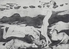 Sigurd Winge, Siesta, 1953, Radering