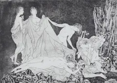 Morgen (Underet) by Sigurd Winge, 1957, etching, sold Jun 2020