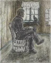 Eg ville berre sjå innom by Harald Kihle, 1977, Litografi med håndkolorering, sold Jun 2020