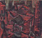 Mouche Thomsen, Rød by, 1961, Litografi, monotypi