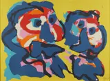 Komposisjon by Karel Appel, 1976, Fargelitografi trykket på gult papir, sold Jun 2020
