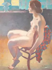 Lodew Bosscke, Le repos du modèle, Nu assis, huile sur toile