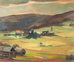 Albert Raty, Vue de Village, huile sur panneau