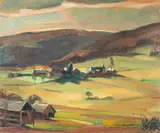 Albert Raty, Vue de Village, huile sur panneau