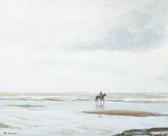 Taf Wallet, Cavalier sur la plage, marée descendante, huile sur toile