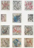 Suzanne Van Damme, Modulation des couleurs, Technique mixte sur papier artisanal, les douze dessins signés dans un encadrement sous verre