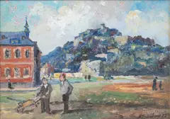 Albert Dandoy, Vue de l'hospice Saint Gilles et de la citadelle de Namur, 1972, huile sur cuivre