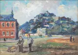 Albert Dandoy, Vue de l'hospice Saint Gilles et de la citadelle de Namur, 1972, huile sur cuivre