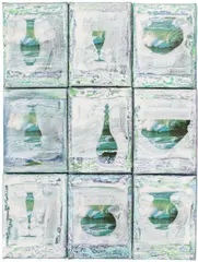 Pascal Courcelles, Océan, 1991, polyptyque. Technique mixte sur neuf toiles
