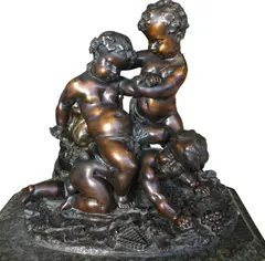Ernest Auguste Révillon, Bacchus enfant et deux amours, sculpture en bronze à patine brun nuéncé