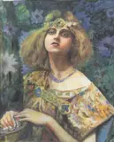 Gaston Bussière, Etude pour Salammbô, vers 1907, aquarelle, rehauts blancs et noirs sur papier