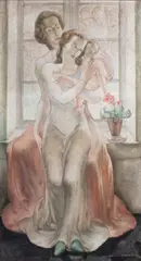 Marcel Delmotte, Harmonie céleste, 1933 / Le Christ à la couronne d'épines entouré de Marie Madeleine, Marie et Joseph, BIFACE. Huile sur panneau