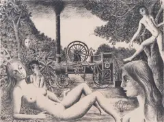 Paul Delvaux, La locomobile, 1970, lithographie