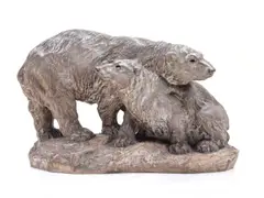 Antonio Amorgasti, Deux ours polaires, sculpture en terre cuite patinée