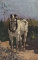 Alexandre Clarys, Cheval harnaché, huile sur toile