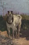 Alexandre Clarys, Cheval harnaché, huile sur toile