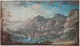 Pierre-Antoine Patel, Paysage de montagne animé, Gouache sur vélin tendu sur panneau