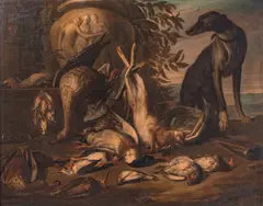 Norbert van Bloemen, Nature morte au vase antique et au chien, vers 1690, huile sur toile