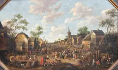 Cornelis Droochsloot, Une foire de village, le charlatan, Panneau, recoupé aux angles