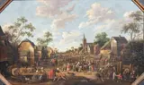 Cornelis Droochsloot, Une foire de village, le charlatan, Panneau, recoupé aux angles